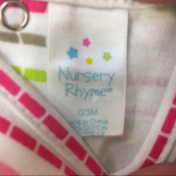 Nursery Rhyme Girls Dress Sz 0-3 Mo Elephant Bird Pink Green Stripe Bloomers NEW - Picture 4 of 5